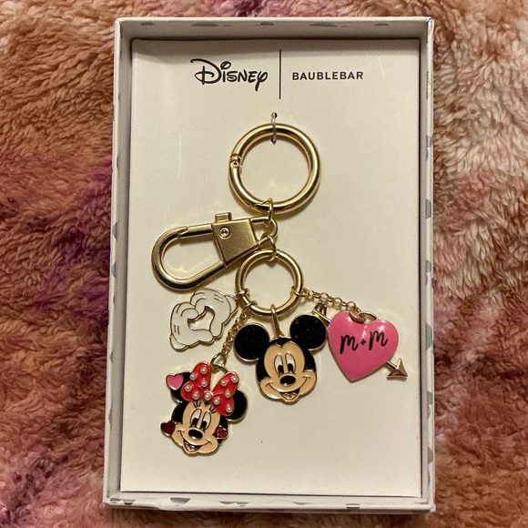 Disney Accessories - Disney Baublebar Gold-Tone Mickey & Minnie Charm Keyring with Pink Heart